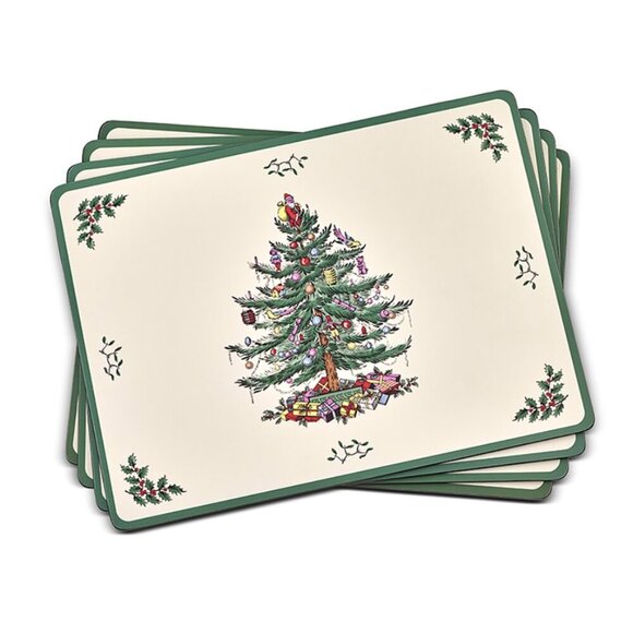 Set of 4 Large 1 Small Pimpernel Spode Christmas Tree Holiday Cork Place… - Picture 1 of 6